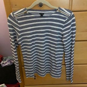 J Crew striped long sleeve with shoulder zippers